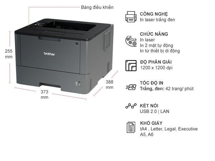 Máy in Laser trắng đen Brother HL-L5100DN Duplex, Wireless Máy in Laser trắng đen Brother HL-L5100DN Duplex, Wireless
