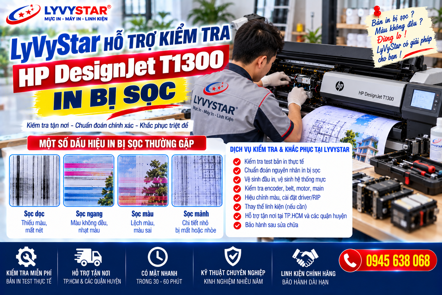 LyVyStar Hỗ Trợ Kiểm Tra HP DesignJet T1300 In Bị Sọc LyVyStar Hỗ Trợ Kiểm Tra HP DesignJet T1300 In Bị Sọc