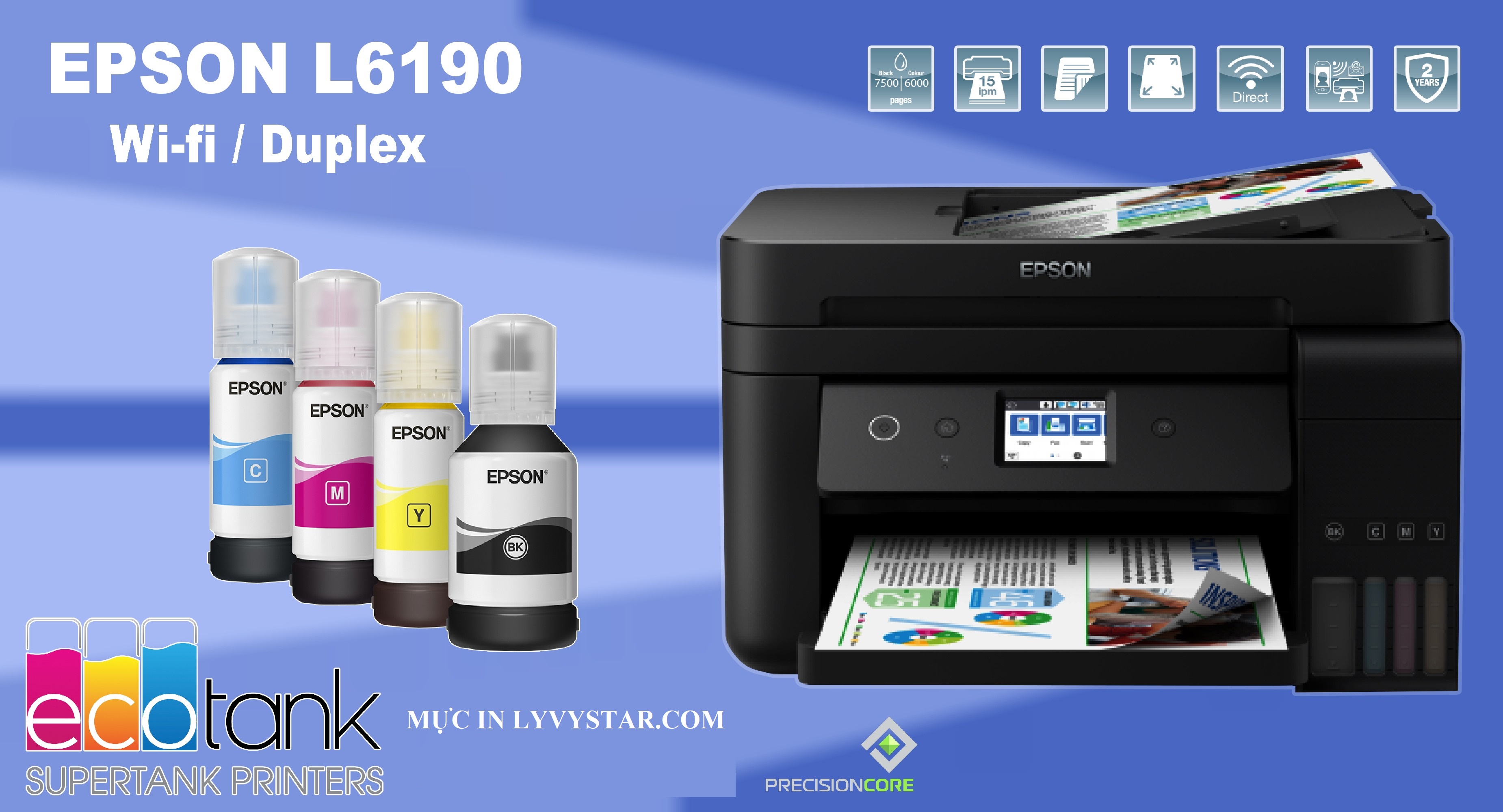 Máy in phun màu đa năng L6190 (Copy, In, Scan, WiFi, Fax, Duplex) Máy in phun màu đa năng L6190 (Copy, In, Scan, WiFi, Fax, Duplex)