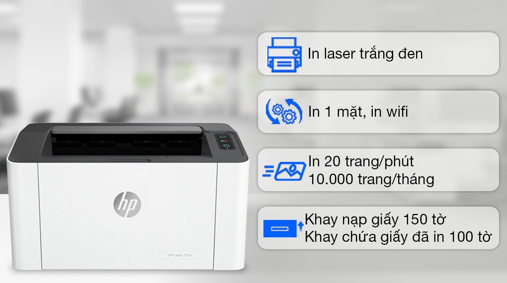 Máy in Laser Trắng Đen HP 107w WiFi (4ZB78A) Máy in Laser Trắng Đen HP 107w WiFi (4ZB78A)