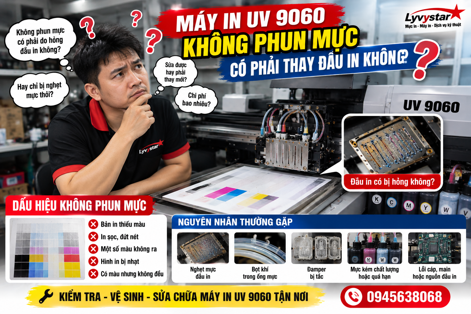 Máy in UV 9060 không phun mực có phải thay đầu in không? Máy in UV 9060 không phun mực có phải thay đầu in không?
