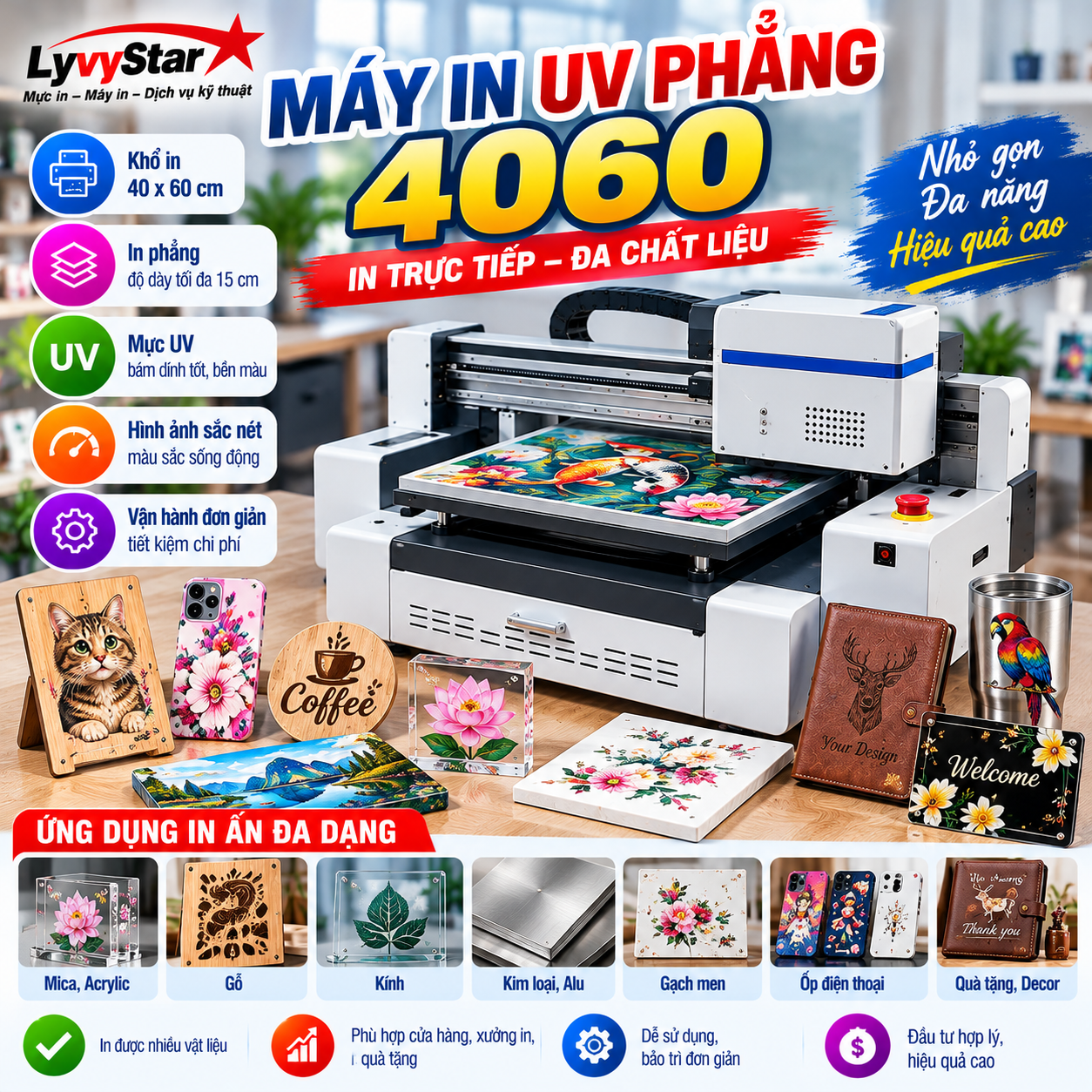 Máy In UV Phẳng 4060 Máy In UV Phẳng 4060