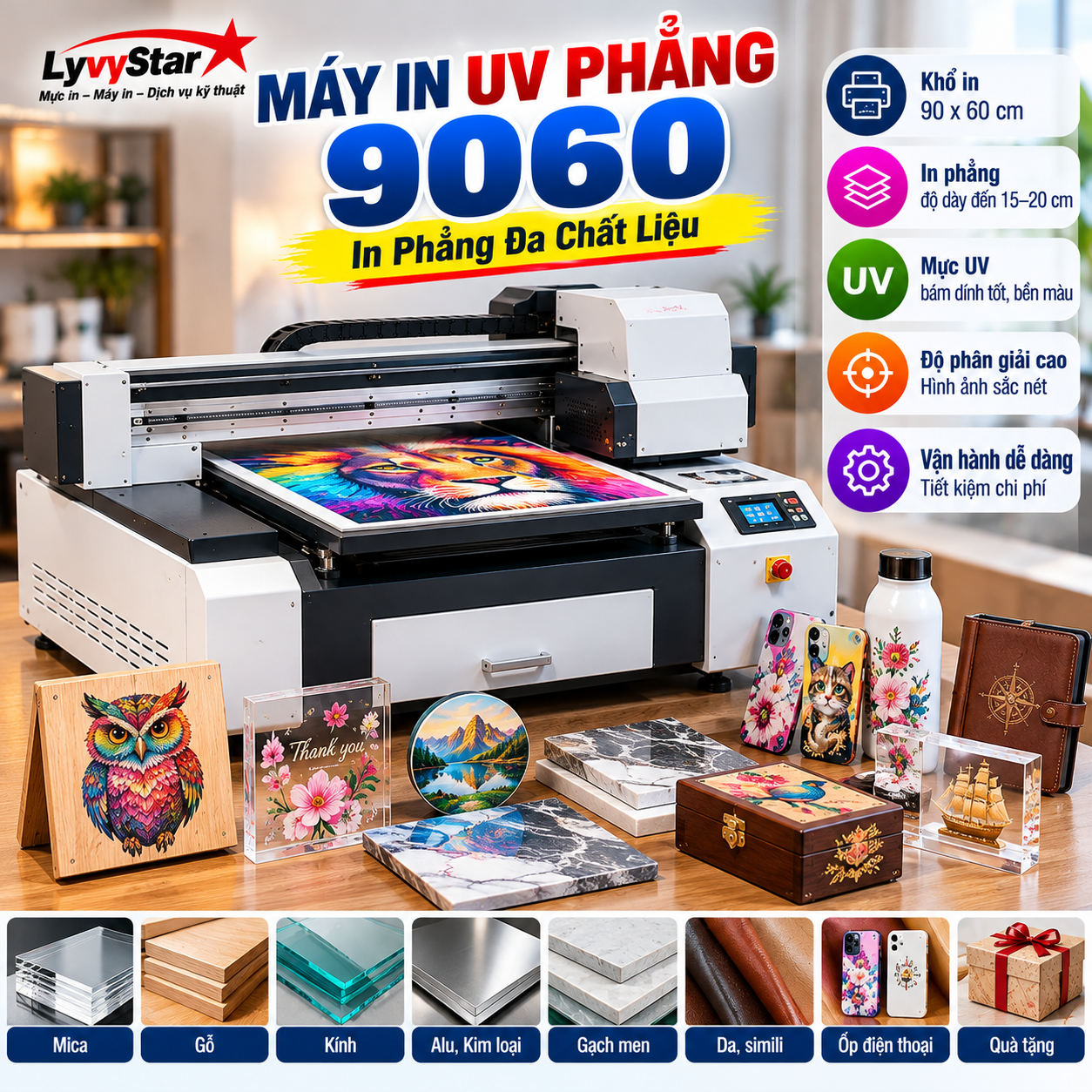 máy in UV phẳng 9060 máy in UV phẳng 9060