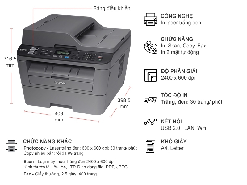 Máy in Laser Brother MFC-L2701DW sở hữu thiết kế đơn giản, kiểu dáng gọn gàng, giúp bạn dễ dàng bố trí ở nhiều điều kiện không gian khác nhau. Máy in Laser Brother MFC-L2701DW sở hữu thiết kế đơn giản, kiểu dáng gọn gàng, giúp bạn dễ dàng bố trí ở nhiều điều kiện không gian khác nhau.