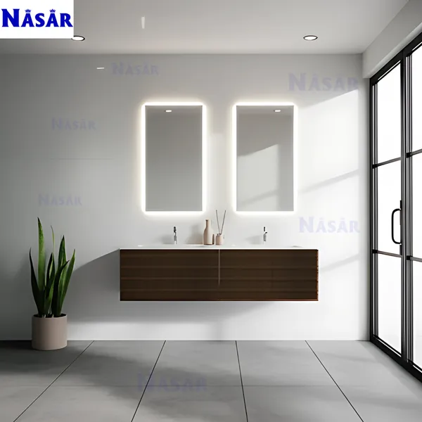  Bộ Tủ Lavabo Đôi Treo Tường Kèm Gương LED Chữ Nhật CK5005-1500