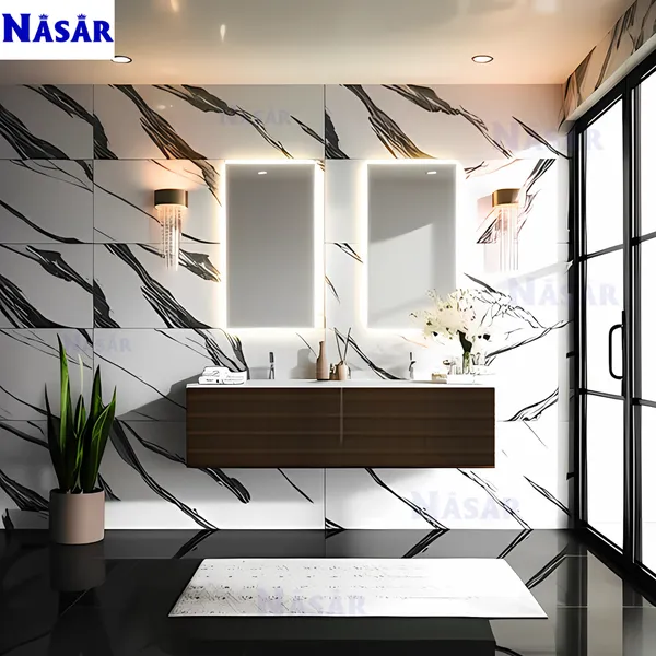  Bộ Tủ Lavabo Đôi Treo Tường Kèm Gương LED Chữ Nhật CK5005-1500