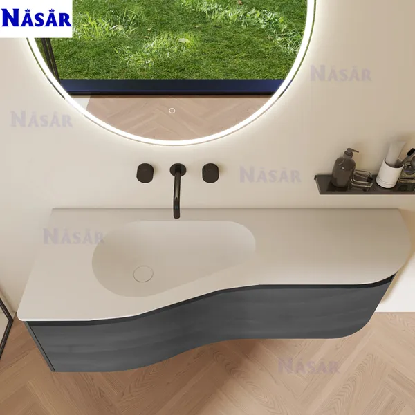  Bộ Tủ Lavabo Treo Tường Cong Kèm Gương LED CK5092-1400 (1.4m)