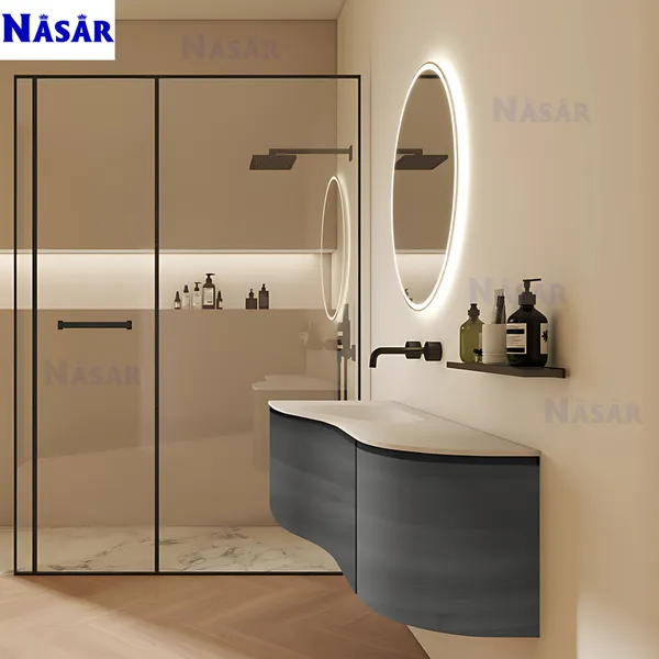  Bộ Tủ Lavabo Treo Tường Cong Kèm Gương LED CK5092-1400 (1.4m)