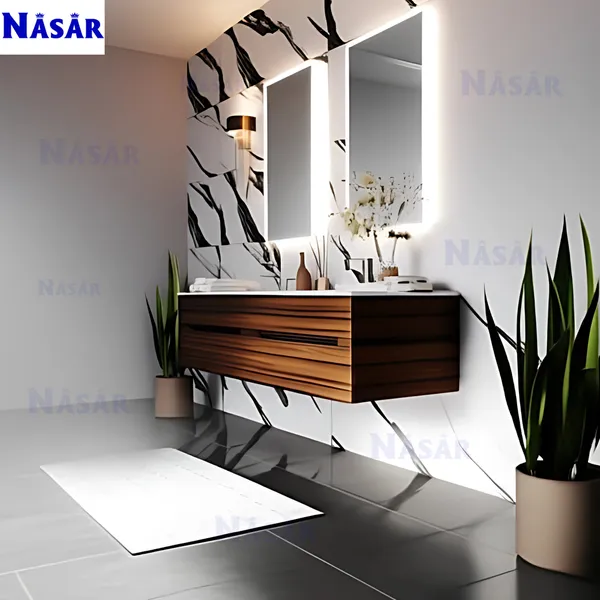  Bộ Tủ Lavabo Đôi Treo Tường Kèm Gương LED Chữ Nhật CK5005-1500