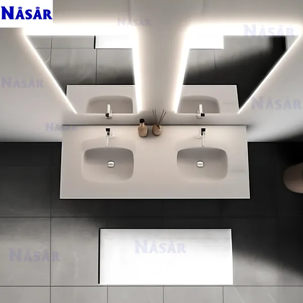  Bộ Tủ Lavabo Đôi Treo Tường Kèm Gương LED Chữ Nhật CK5005-1500