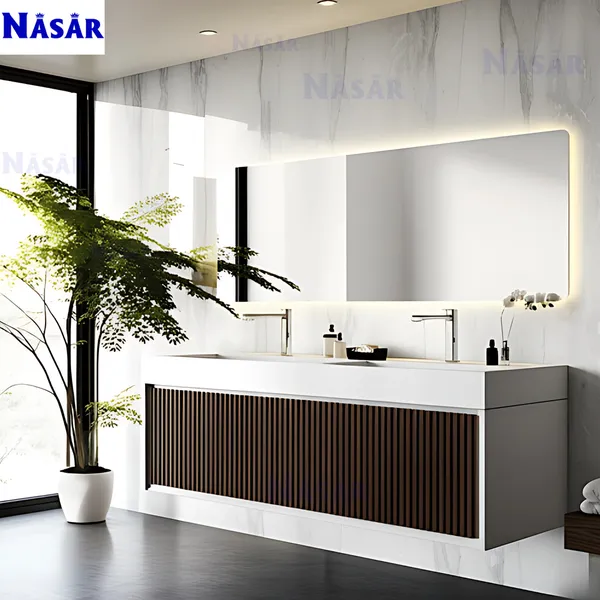  Bộ Tủ Lavabo Đôi Treo Tường Nan Gỗ CK5006-1400 (1.4m)
