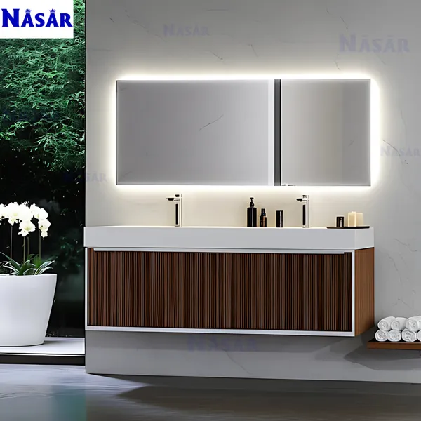  Bộ Tủ Lavabo Đôi Treo Tường Nan Gỗ CK5006-1400 (1.4m)