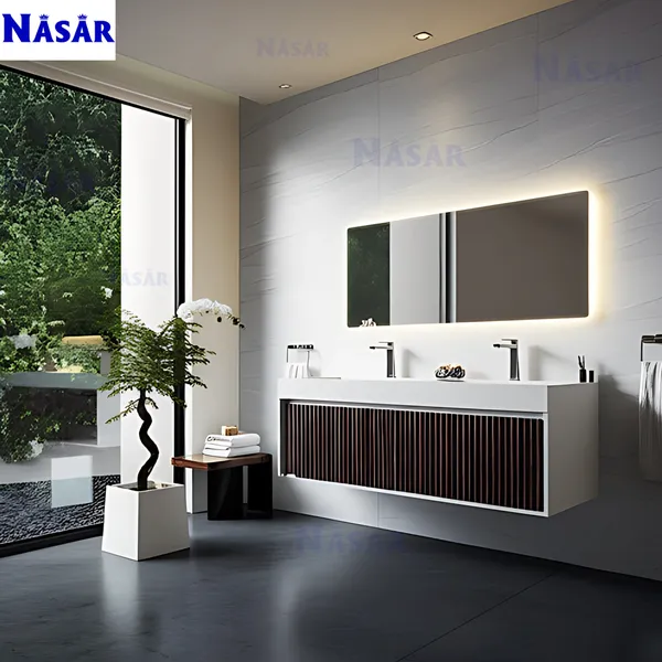  Bộ Tủ Lavabo Đôi Treo Tường Nan Gỗ CK5006-1400 (1.4m)