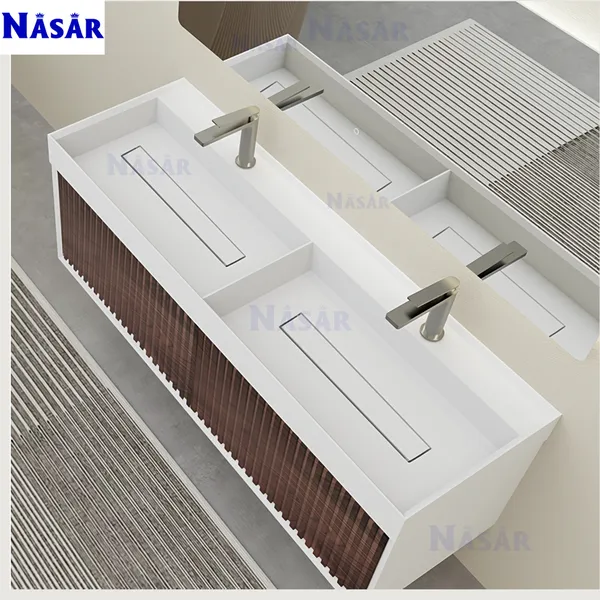  Bộ Tủ Lavabo Đôi Treo Tường Nan Gỗ CK5006-1400 (1.4m)