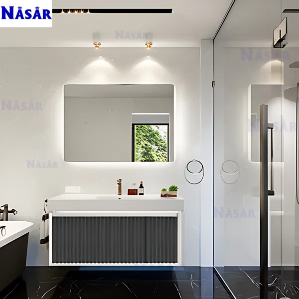 Bộ Tủ Lavabo Đơn Treo Tường Nan Gỗ CK5006-1050 (1.05m)
