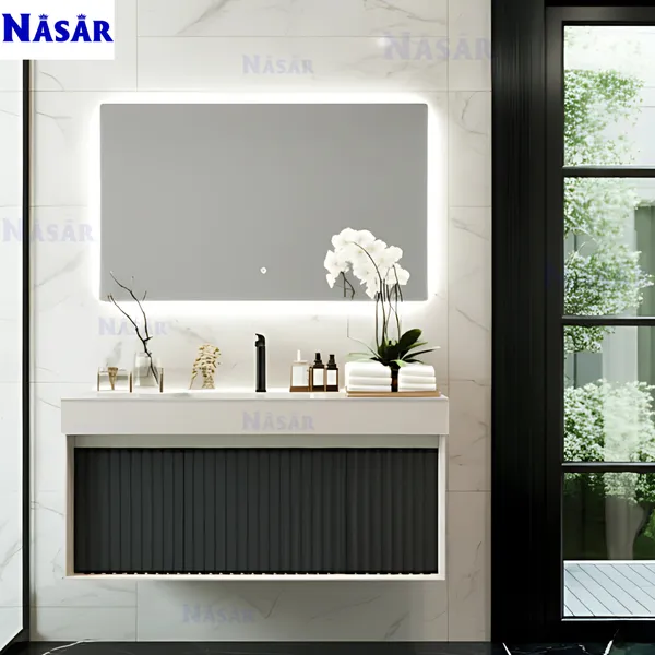 Bộ Tủ Lavabo Đơn Treo Tường Nan Gỗ CK5006-1050 (1.05m)
