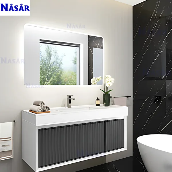Bộ Tủ Lavabo Đơn Treo Tường Nan Gỗ CK5006-1050 (1.05m)