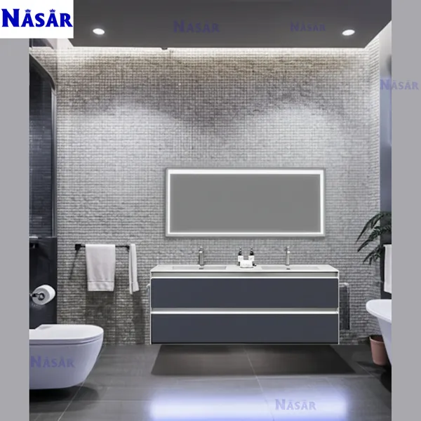 Tủ Lavabo Đôi Mặt Kính 1m5 CK4008-1500 Màu Xám Bóng Cao Cấp