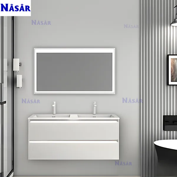  Tủ Lavabo Đôi Mặt Kính Trắng 1m2 CK4008-1200 Tối Giản