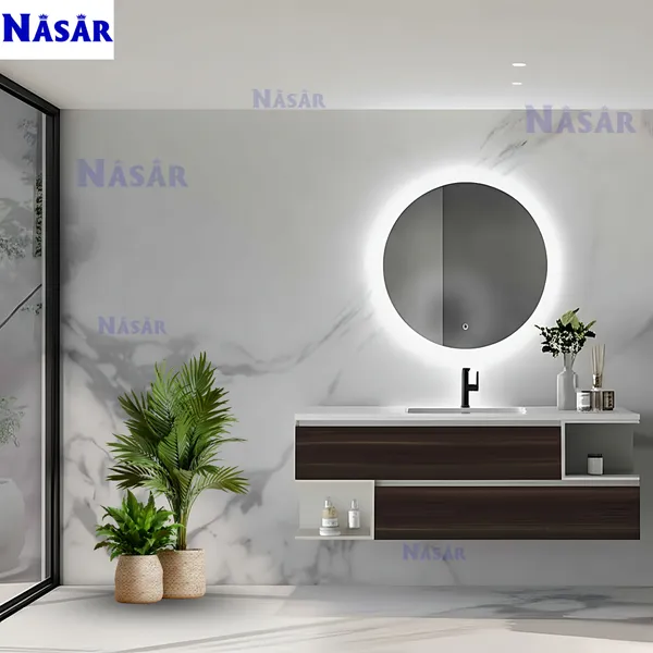 Tủ Lavabo Đơn 1m5 CK4016-1500 Có Kệ Mở Vân Gỗ Eucalyptus