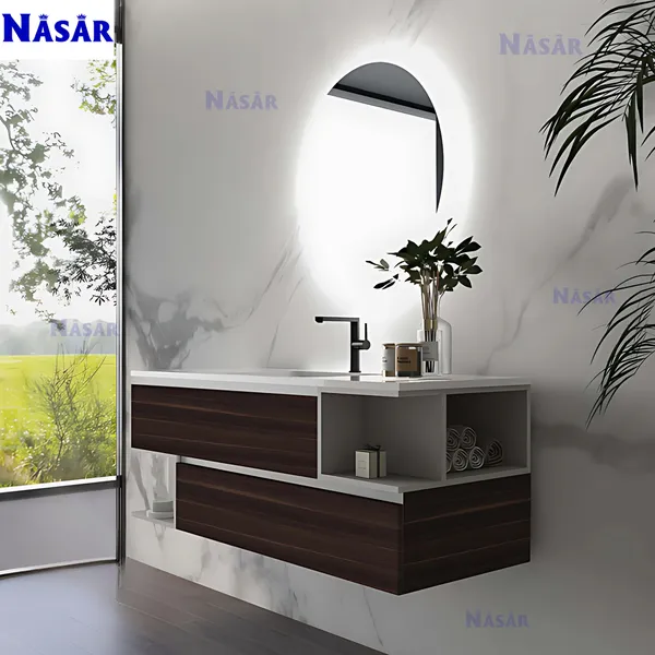 Tủ Lavabo Đơn 1m5 CK4016-1500 Có Kệ Mở Vân Gỗ Eucalyptus