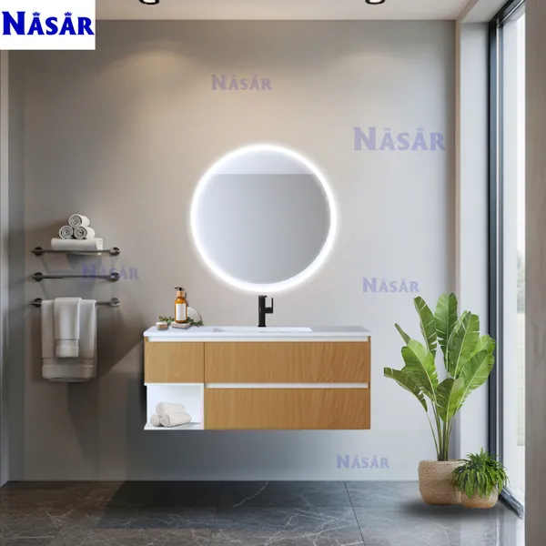 Tủ Lavabo Đơn 1m2 CK4016-1200 Kệ Mở Vân Gỗ Sồi Hiện Đại