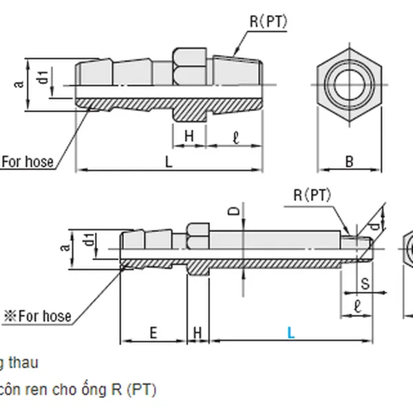 Đầu Nối Nước Khuôn đuôi chuột dài 100mm