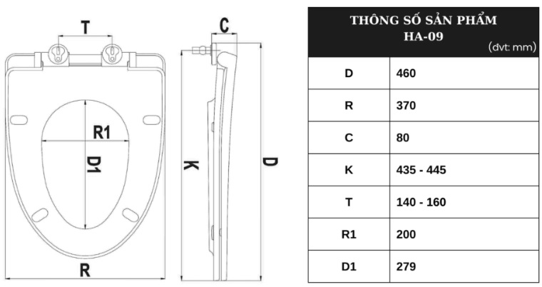 Bản vẽ nắp bồn cầu HA09