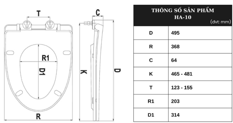 Bản vẽ nắp bồn cầu rơi êm HA10