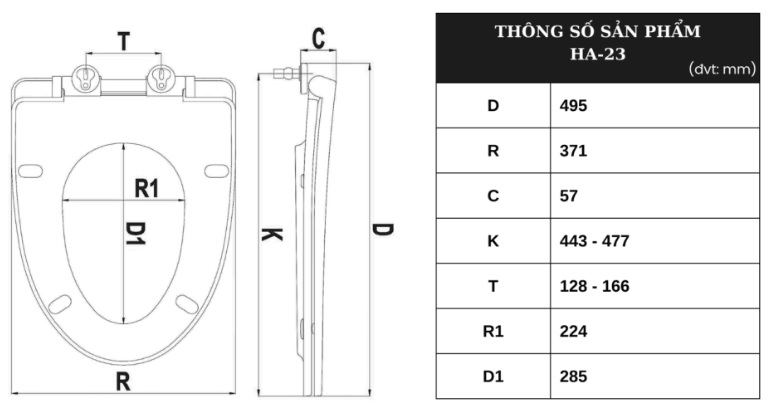 Bản vẽ nắp êm bồn cầu HA23