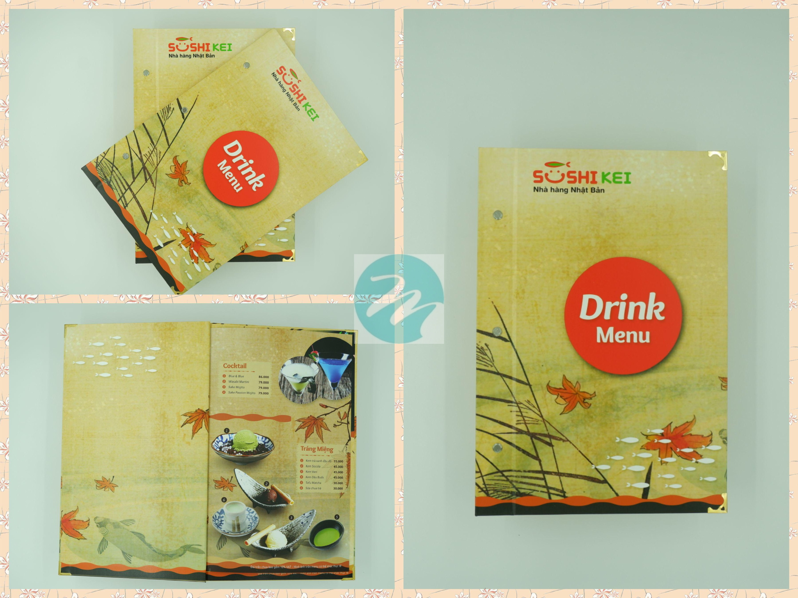 Drink menu bìa cứng Sushikei