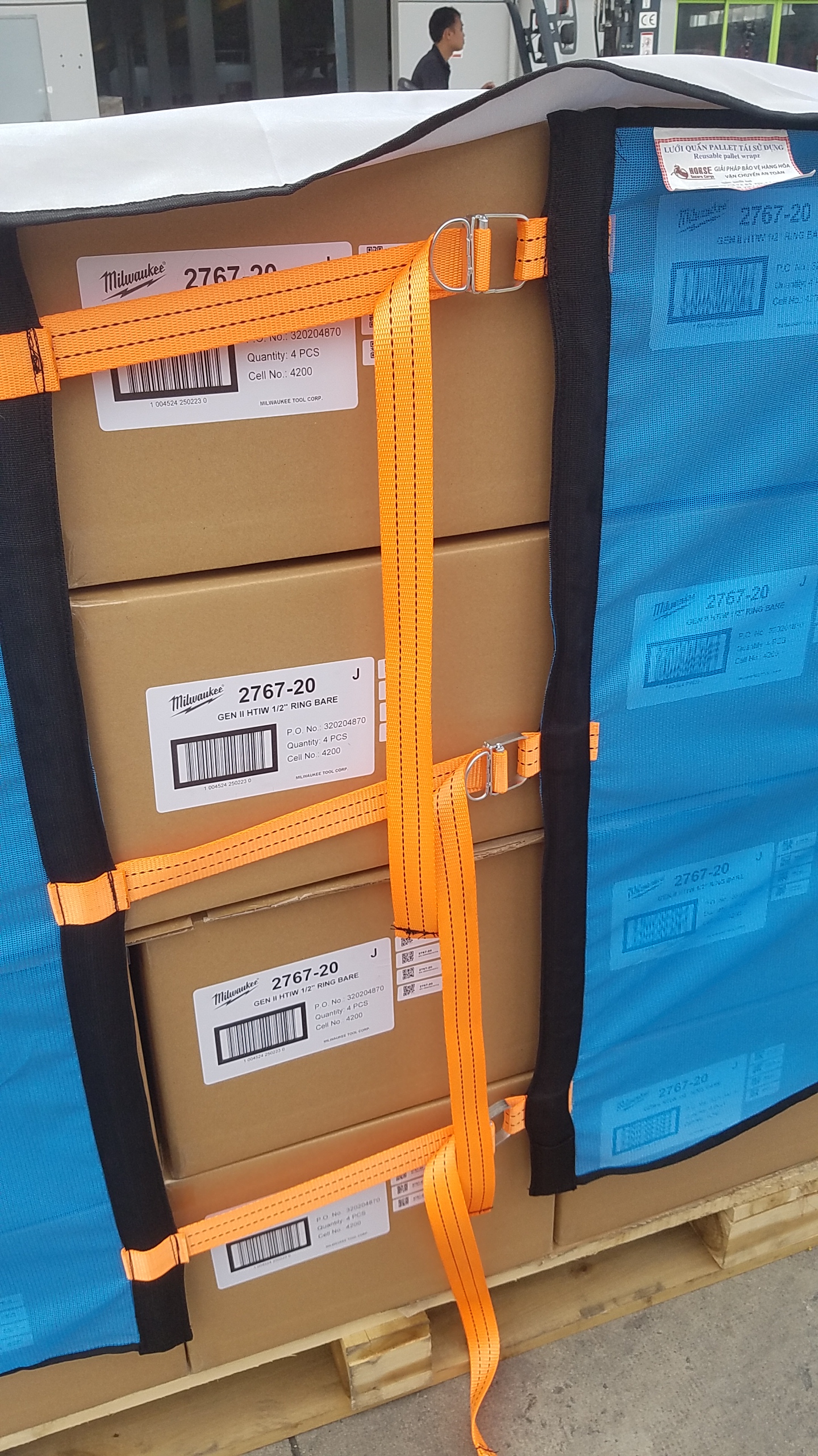 Dây ràng pallet khóa ring xiết bản 38x5m cam Dây ràng pallet khóa ring xiết bản 38x5m cam