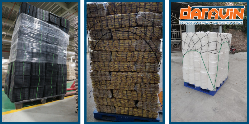 Các loại hàng hóa có hình dạng đặc biệt tải trọng nhẹ được xếp cao gây khó khăn cho công tác ràng hàng trên pallet Các loại hàng hóa có hình dạng đặc biệt tải trọng nhẹ được xếp cao gây khó khăn cho công tác ràng hàng trên pallet
