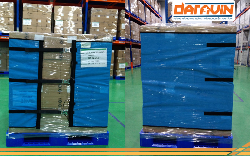 Hình ảnh thực tế lưới quấn pallet được sử dụng thực tế tại công ty dược phẩm May Hình ảnh thực tế lưới quấn pallet được sử dụng thực tế tại công ty dược phẩm May