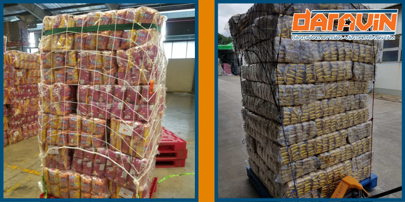 Mẫu lưới thun ràng hàng trên pallet đầu tiên cho công ty liwayway Mẫu lưới thun ràng hàng trên pallet đầu tiên cho công ty liwayway