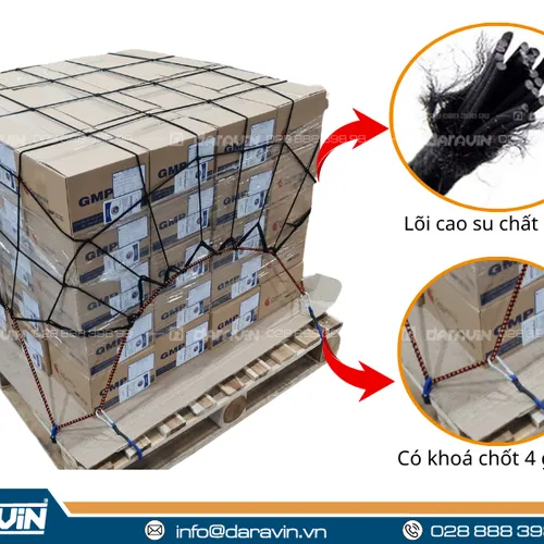 Lưới thun ràng pallet - Kích thước 0.9x1.0m phi 4 mắt 10cm móc snap