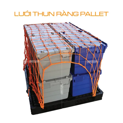 Lưới thun ràng pallet KT 1.2x1.2m phi 4 mắt 10cm móc snap