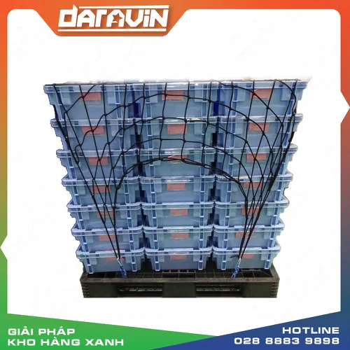 Lưới thun ràng pallet KT 1.0x1.2m phi 4 mắt 10cm móc snap