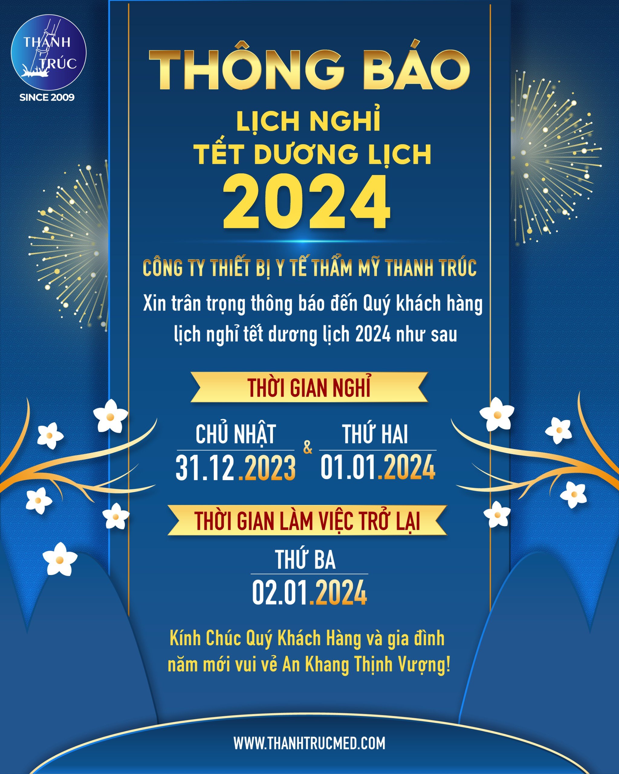 Thông báo lịch nghỉ tết dương lịch 2024