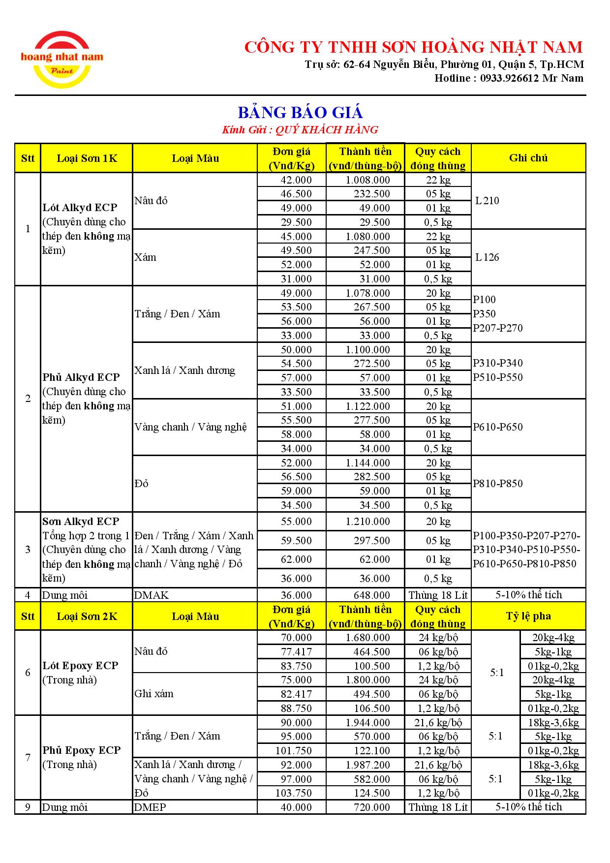 Báo giá sơn ecp Báo giá sơn ecp