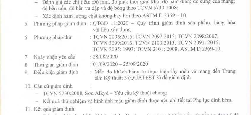 Giấy kiểm định sơn phủ Alkyd 3P