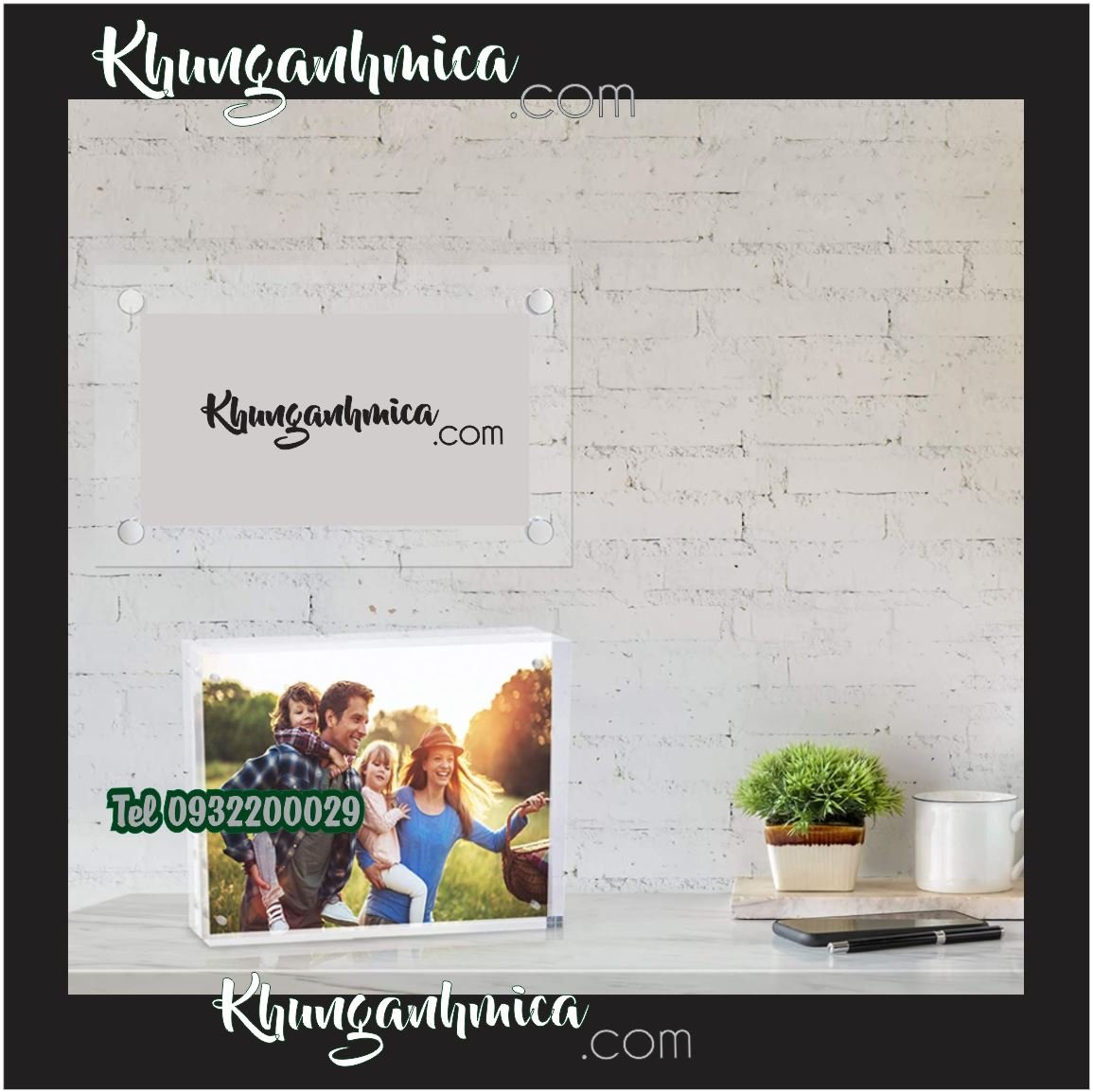 Khung mica không chân có thể để ngang hay đứng