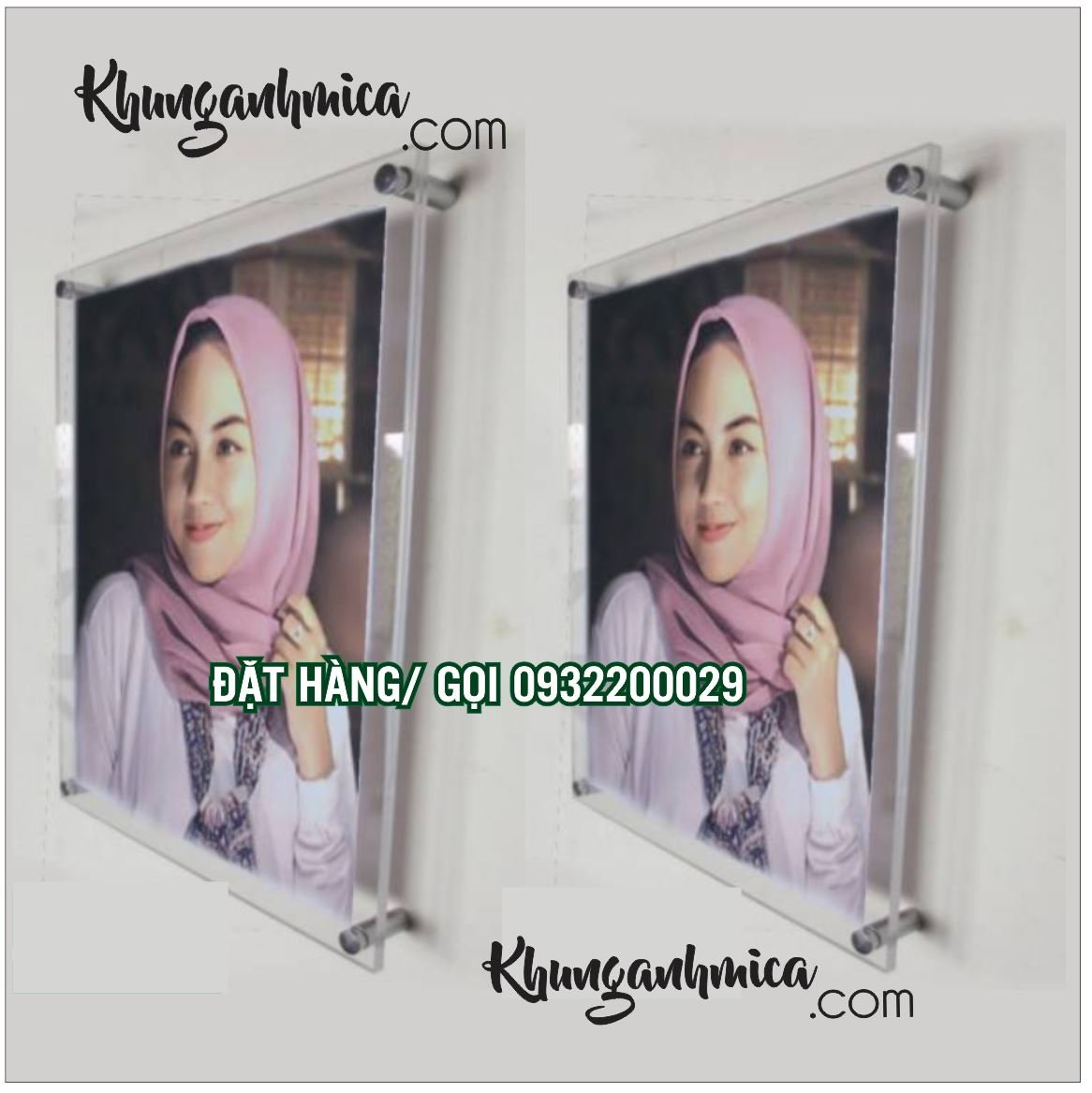 Khung mica có chân inox sắt