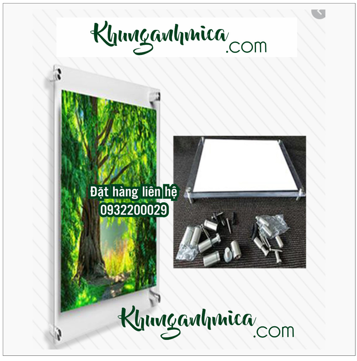 Khung mica có chân inox sắt