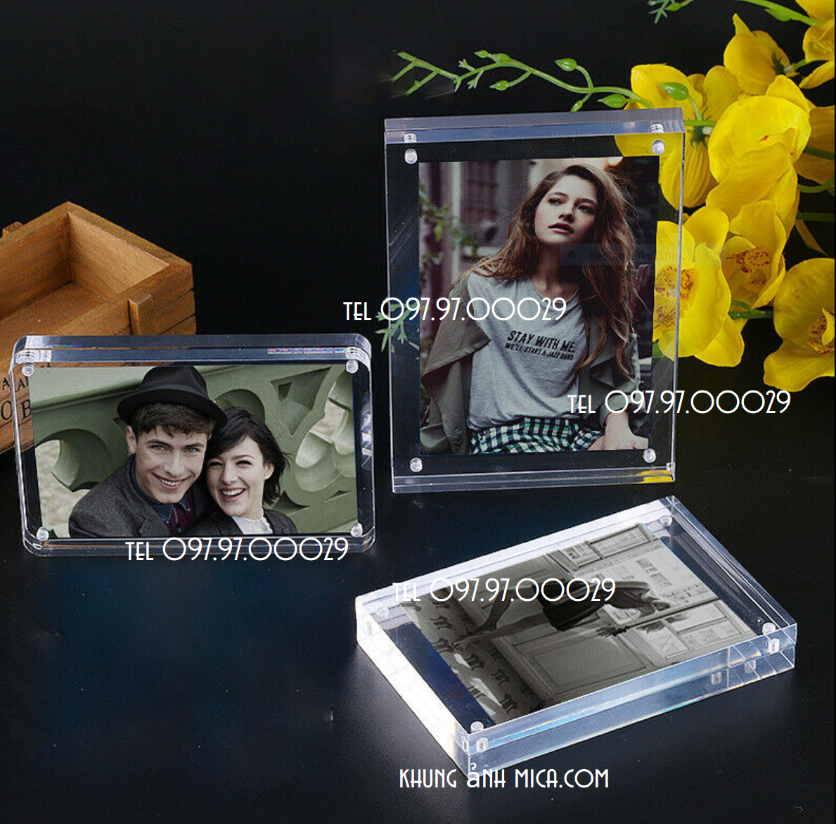 Khung ảnh mica để bàn có chân ốc
