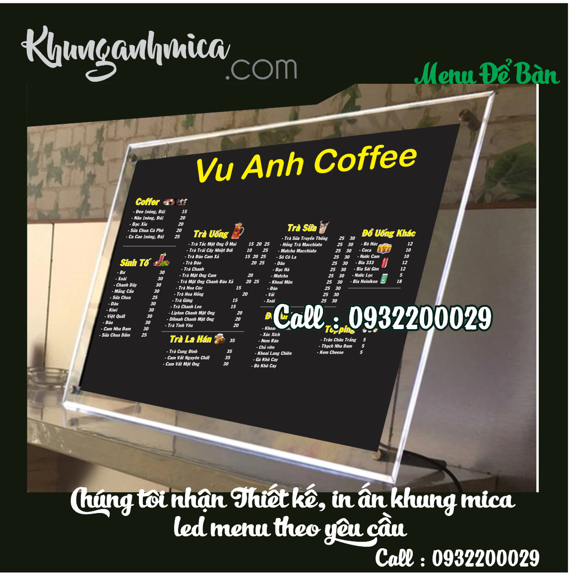 Khung mica hộp đèn có led siêu sáng