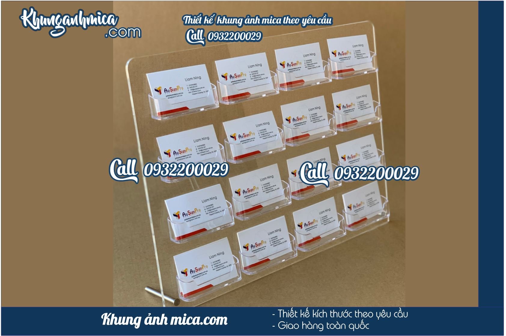 Khung mica treo tường gắn các hộp đựng khác nhau