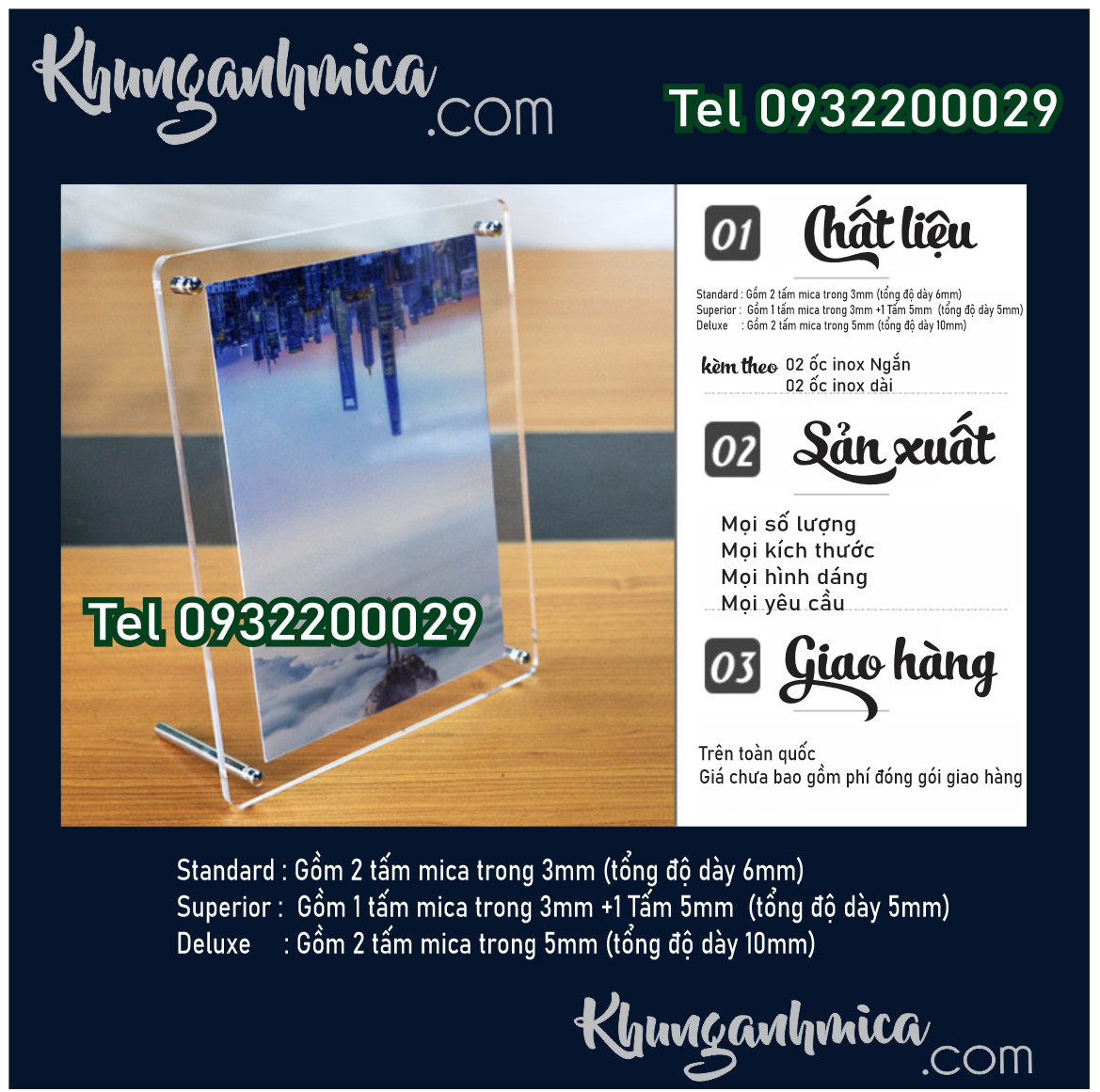 Khung mica để ảnh lọt lòng