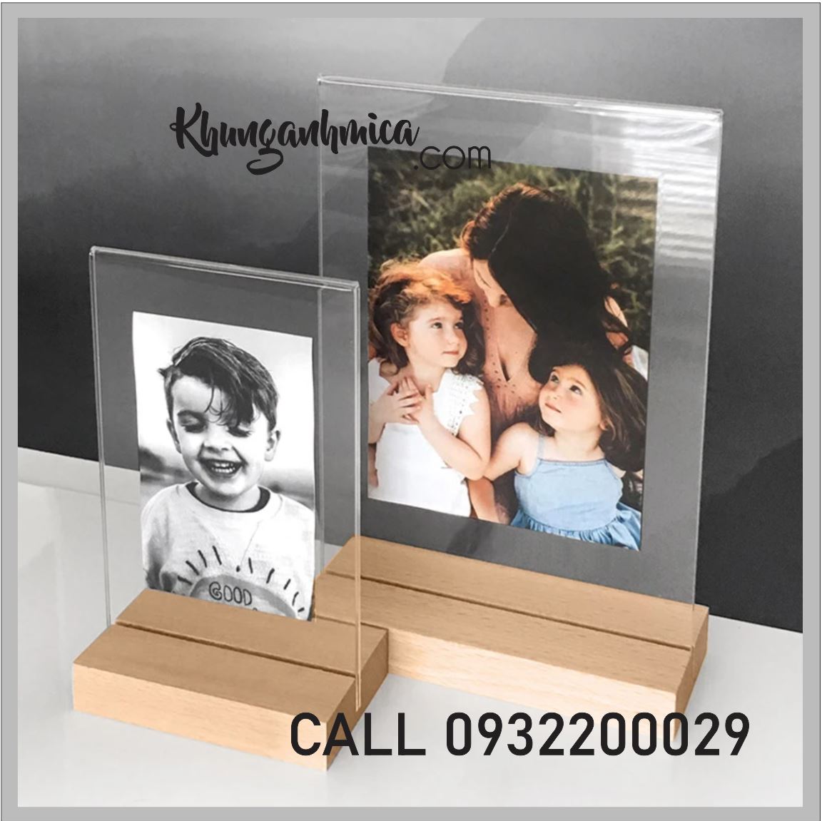 Khung mica để bàn kết hợp chân gỗ hoặc mica