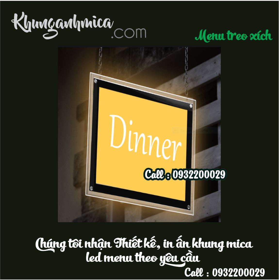 Bảng hộp đèn gắn tường quảng cáo